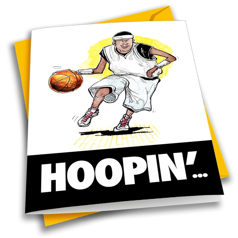 Play Strong Basketball Hoopin' Birthday Card 1-Pack (5x7) Power Player Illustrated Sports Birthday Cards Greeting Cards- Awesome for Basketball Players, Coaches and Fans Birthdays, Gifts and Parties! - Image 1